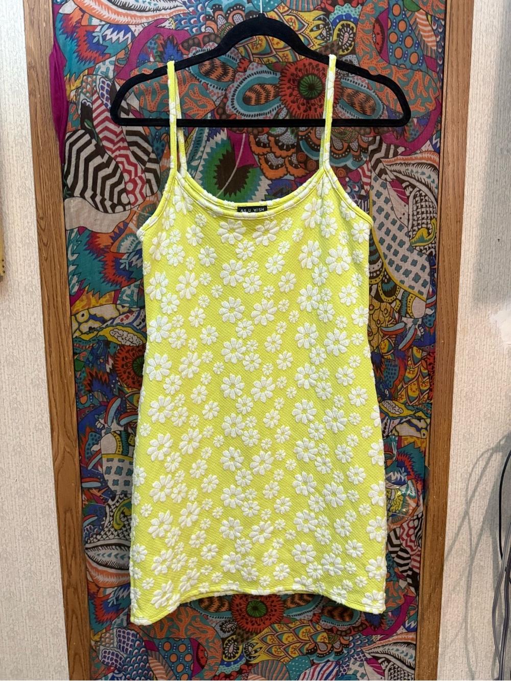 Floral Lace-Overlay Yellow Spaghetti Strap Dress M
